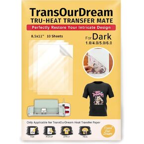 TransourDream Tru-Heat Transfer Mate لورق نقل القمصان الخفيفة (10 ورقات، 8.5 بوصة × 11 بوصة) حديد شفاف على شريط نقل لفينيل HTV القابل للطباعة (TAPL-10)