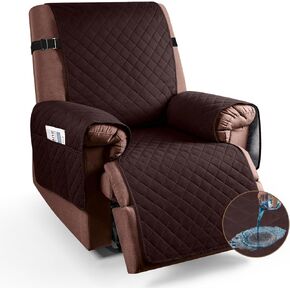KinCam 100% Waterproof Recliner Chair Cover, Reclining Couch Covers for Pets, Dogs, Recliner Couch Slipcover Furniture Protector with Elastic Straps for Kids(23.6", Dark Gray)