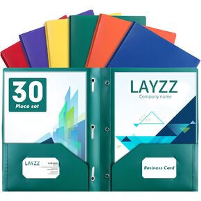 Plastic Two Pocket Folders with Prongs, LAYZZ 30 Pack Heavyweight Letter Size Plastic Folders with Pockets and Prongs, Poly Plastic Folders for Office & School