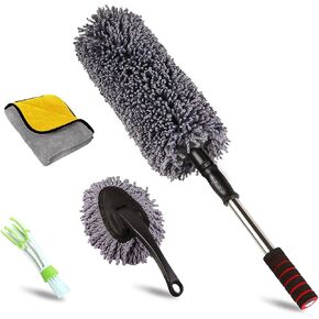 Ultimate Car Duster Kit，Best Microfiber Multipurpose Duster,Interior &Exterior Cleaning Tools,Dashboard Detailing Brush,Scratch Lint Free,Pollen Removing,extendable Handle,Tuck,SUV,RV,Set of 4