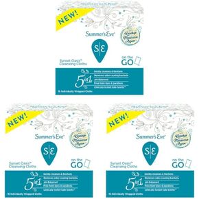 Summer's Eve Cleansing Wipes, Sunset Oasis Scent, 16 Count, 48 Total Cloths, (Pack of 3)