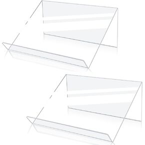 Book Stands for Display, 2 Pack Slightly Elevated Clear Acrylic Book Display Stand with 1.5" Ledge, Book Easel Anti-slip Border for Handwriting Reading Art and Laptop, 12"x8.5"x5.1"