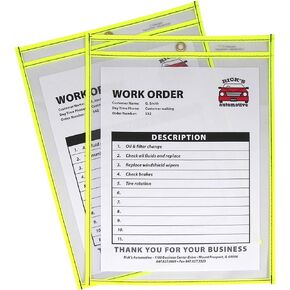 C-Line Neon Stitched Shop Ticket Holders, Yellow, Both Sides Clear, 9 x 12 Inches, 15 per Box (43916)