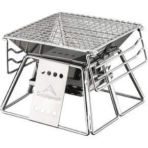 Campingmoon Portable Camping Fire Pit Foldable Stainless Steel Camping Grill Wood Burning Charcoal Grill for Outdoor Garden Picnic 3-4 People