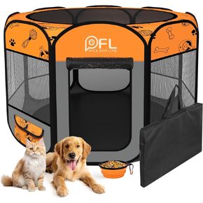 Dog Playpen, Portable Puppy Pet Cat Playpen for Small Dog, Dog Tent Crates Cage Indoor/Outdoor, Portable Pop Up Dog Kennel Playpen with Carrying Case &Travel Bowl for Pet, Removable Zipper Top, S Size