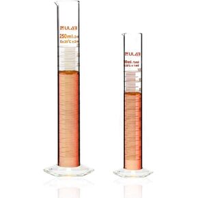 ULAB Scientific Plastic Measuring Cylinder Set, 2 Sizes 100ml 250ml 3.4oz 8.5oz, Polypropylene Material Hexagonal Base, Blue Printed Graduation, UMC1006 in Kuwait