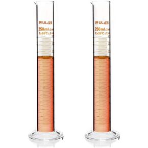 ULAB Scientific Plastic Measuring Cylinder Set, 2 Sizes 100ml 250ml 3.4oz 8.5oz, Polypropylene Material Hexagonal Base, Blue Printed Graduation, UMC1006