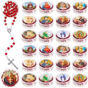 Rose Scented Catholic Rosaries Necklaces Wooden Beads Rosary Necklace Religious Red Rosary Jesus Cross Catholic Gifts Holy Rosaries in Bulk with Gift Boxes for Prayer Men Women (48 Pcs)