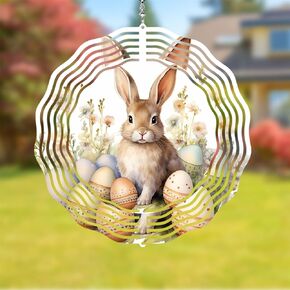Easter Bunny Wind Spinner Easter Day Gifts 3D Metal Kinetic Hanging Wind Sculpture Spinners for Yard and Garden Indoor Outdoor Window Easter Rabbit Yard Art Garden Decoration 8 Inch (Bunny 3)