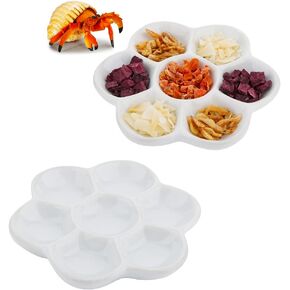 2 Pcs Hermit Crab Ceramic Food Dish, 7 Compartments Anti-turning Food & Water Bowl (White)