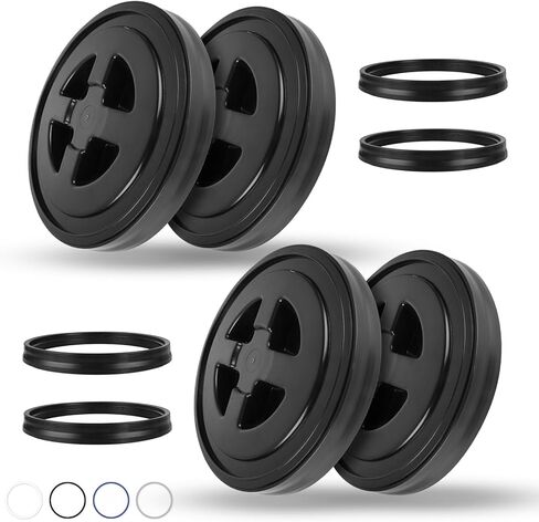 4 قطع 5 جالون غطاء دلو مانع للتسرب دلاء تخزين بلاستيكية من الدرجة الغذائية، أغطية سدادة لولبية، غطاء سطل لولبي، تخزين أغذية الحيوانات الأليفة، مغذيات الدجاج، تخزين الطلاء المتوافق مع غاما (أسود) in Kuwait