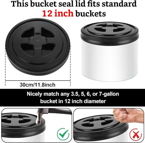 4 قطع 5 جالون غطاء دلو مانع للتسرب دلاء تخزين بلاستيكية من الدرجة الغذائية، أغطية سدادة لولبية، غطاء سطل لولبي، تخزين أغذية الحيوانات الأليفة، مغذيات الدجاج، تخزين الطلاء المتوافق مع غاما (أسود) in Kuwait