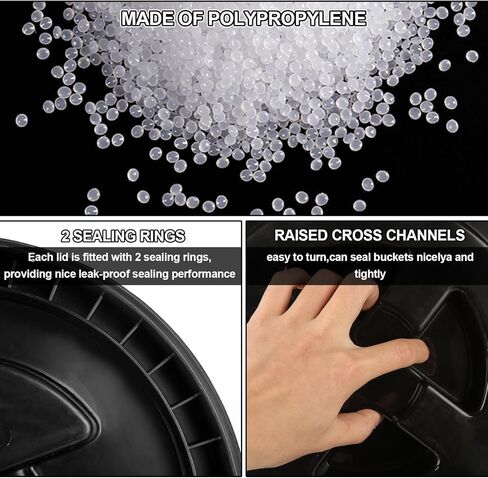 4 قطع 5 جالون غطاء دلو مانع للتسرب دلاء تخزين بلاستيكية من الدرجة الغذائية، أغطية سدادة لولبية، غطاء سطل لولبي، تخزين أغذية الحيوانات الأليفة، مغذيات الدجاج، تخزين الطلاء المتوافق مع غاما (أسود) in Kuwait