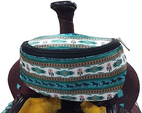 Showman Teal Southwest Horse Design Insulated Nylon Saddle Pouch in Kuwait