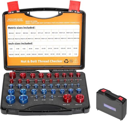 Nut and Bolt Thread Gauge Set - 44 PCS Checkers in Case for Tricky Areas, 23 Inch & 21 Metric Sizes, Suitable for Inspecting Fixed Bolts or Threaded Holes in Saudi Arabia