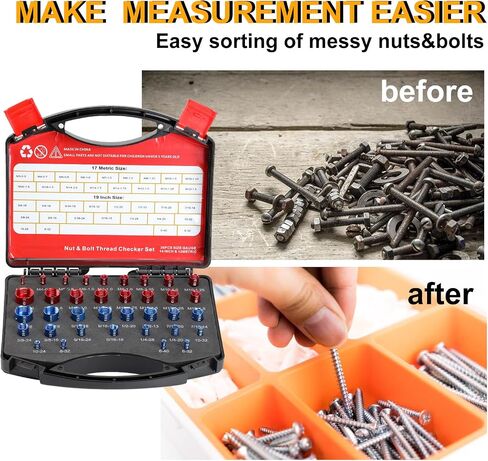 Nut and Bolt Thread Gauge Set - 44 PCS Checkers in Case for Tricky Areas, 23 Inch & 21 Metric Sizes, Suitable for Inspecting Fixed Bolts or Threaded Holes in Saudi Arabia