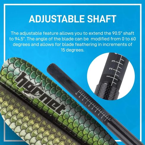 مجداف كاياك من الألياف الزجاجية للرياضات المائية للبالغين - مثالي للتجول وصيد الأسماك وركوب القوارب - 90.5 بوصة / 230 سم قابل للتعديل مع عمود من ألياف الكربون - معدات التجديف بمجاديف الكاياك in Kuwait