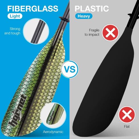 مجداف كاياك من الألياف الزجاجية للرياضات المائية للبالغين - مثالي للتجول وصيد الأسماك وركوب القوارب - 90.5 بوصة / 230 سم قابل للتعديل مع عمود من ألياف الكربون - معدات التجديف بمجاديف الكاياك in Kuwait