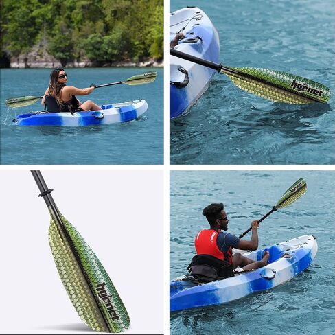 مجداف كاياك من الألياف الزجاجية للرياضات المائية للبالغين - مثالي للتجول وصيد الأسماك وركوب القوارب - 90.5 بوصة / 230 سم قابل للتعديل مع عمود من ألياف الكربون - معدات التجديف بمجاديف الكاياك in Kuwait
