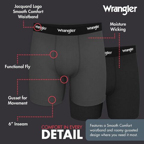 Wrangler - Ranger Mens Cooling Boxer Briefs - Dry Cool Cotton Men's Boxer Briefs 6 Pack in Saudi Arabia