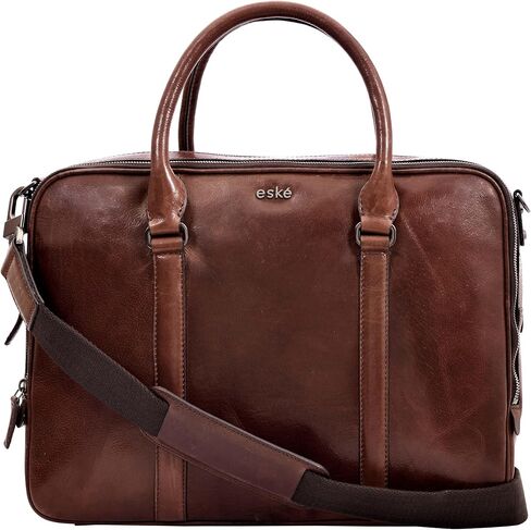eské Charlie 15.6" Premium Italian Leather Laptop Bag for Men & Women | Office Bag | Laptop Messenger Bag with Shoulder Strap in Saudi Arabia