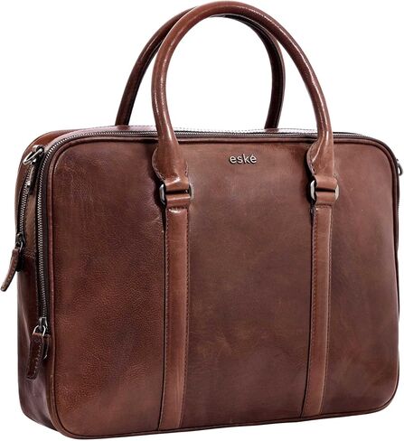 eské Charlie 15.6" Premium Italian Leather Laptop Bag for Men & Women | Office Bag | Laptop Messenger Bag with Shoulder Strap in Saudi Arabia