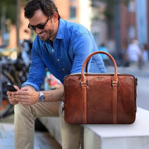 eské Charlie 15.6" Premium Italian Leather Laptop Bag for Men & Women | Office Bag | Laptop Messenger Bag with Shoulder Strap in Saudi Arabia
