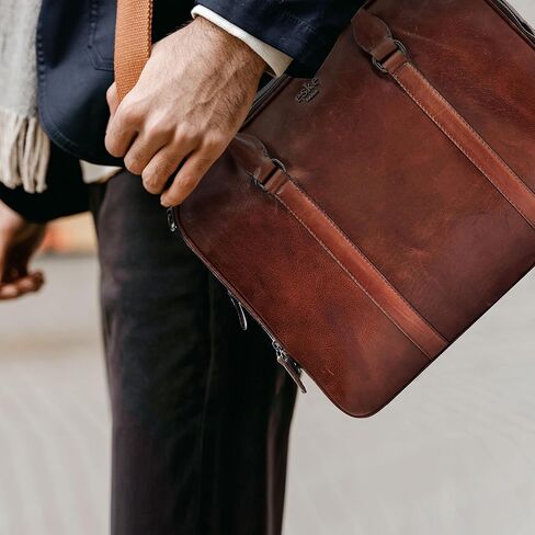 eské Charlie 15.6" Premium Italian Leather Laptop Bag for Men & Women | Office Bag | Laptop Messenger Bag with Shoulder Strap in Saudi Arabia