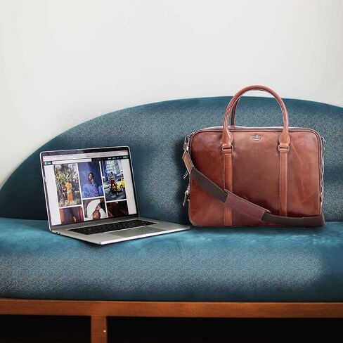 eské Charlie 15.6" Premium Italian Leather Laptop Bag for Men & Women | Office Bag | Laptop Messenger Bag with Shoulder Strap in Saudi Arabia