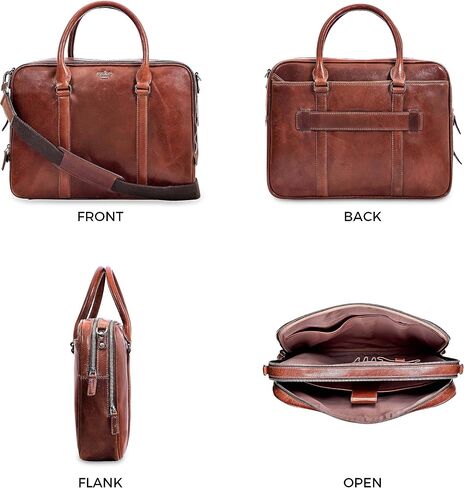 eské Charlie 15.6" Premium Italian Leather Laptop Bag for Men & Women | Office Bag | Laptop Messenger Bag with Shoulder Strap in Saudi Arabia