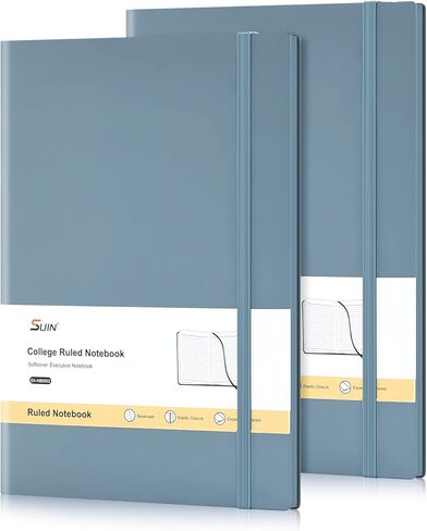 عبوتان من المجلات المسطرة للكلية، B5 دفاتر ملاحظات كبيرة الحجم 192 صفحة، دفتر ملاحظات مبطن بالجامعة للعمل/مجلة للكتابة، غطاء من الجلد الصناعي، 7.6 بوصة × 10 بوصة (رمادي أزرق) in Kuwait