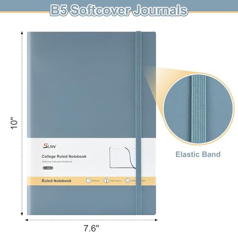 عبوتان من المجلات المسطرة للكلية، B5 دفاتر ملاحظات كبيرة الحجم 192 صفحة، دفتر ملاحظات مبطن بالجامعة للعمل/مجلة للكتابة، غطاء من الجلد الصناعي، 7.6 بوصة × 10 بوصة (رمادي أزرق) in Kuwait
