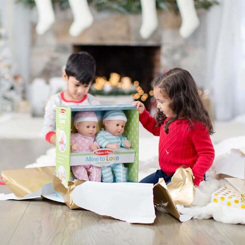 Melissa & Doug Mine to Love Twins Luke & Lucy 15" Light Skin-Tone Boy and Girl Baby Dolls with Rompers, Caps, Pacifiers - Twin Baby Dolls, First Baby Dolls For Toddlers 18 Months And Up in Saudi Arabia