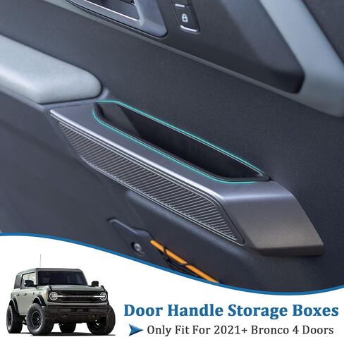 TOPINSTALL صندوق تخزين للباب الأمامي مكون من قطعتين متوافق مع ملحقات Ford Bronco 2021-2024، حامل الهاتف ومقبض الباب ومنظم تخزين الجيب من بلاستيك ABS in Kuwait