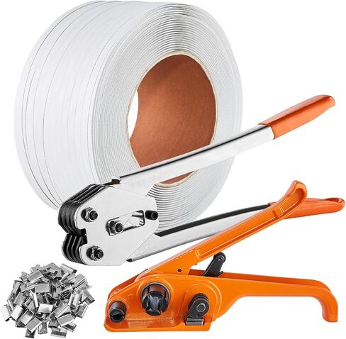 طقم ربط النطاقات VEVOR مع أداة شد الربط، بطول 100 قدم 304 شريط من الفولاذ المقاوم للصدأ، 100 ختم معدني، طقم ربط شريط التغليف البليت، شريط تغليف التغليف للتغليف in Kuwait