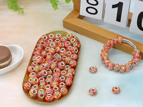 PAMIR TONG 100 قطعة من الخرز ذو الفتحات الكبيرة للقلم - 14 مم تشكيلة خرز كهرمان الفاكهة - خرز راتنج الفضاء ذو ​​فتحة كبيرة خرز حرفي أوروبي لسوار سحري صناعة المجوهرات #391 in Saudi Arabia