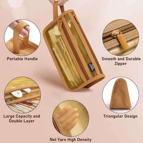 Four Candies Grid Mesh Pencil Case with Handle and Zipper, Clear Double-layer Pencil Pouch Marker Pouch, Travel Makeup Bag, Cute Transparent Stationary Organizer Pen Bag for Adult Office College in Saudi Arabia