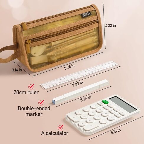 Four Candies Grid Mesh Pencil Case with Handle and Zipper, Clear Double-layer Pencil Pouch Marker Pouch, Travel Makeup Bag, Cute Transparent Stationary Organizer Pen Bag for Adult Office College in Saudi Arabia