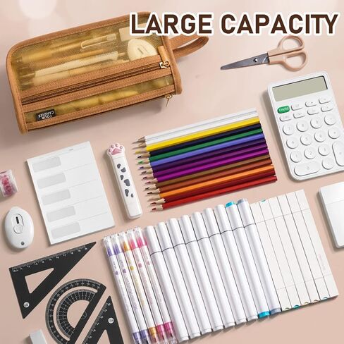 Four Candies Grid Mesh Pencil Case with Handle and Zipper, Clear Double-layer Pencil Pouch Marker Pouch, Travel Makeup Bag, Cute Transparent Stationary Organizer Pen Bag for Adult Office College in Saudi Arabia