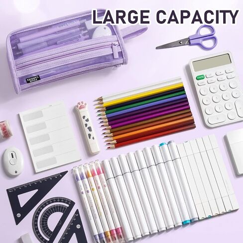 Four Candies Grid Mesh Pencil Case with Handle and Zipper, Clear Double-layer Pencil Pouch Marker Pouch, Travel Makeup Bag, Cute Transparent Stationary Organizer Pen Bag for Adult Office College in Saudi Arabia