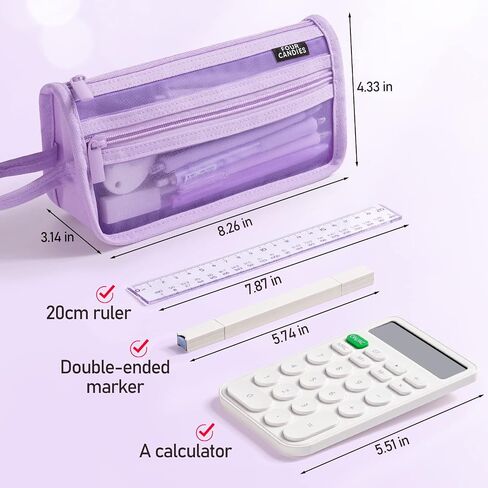 Four Candies Grid Mesh Pencil Case with Handle and Zipper, Clear Double-layer Pencil Pouch Marker Pouch, Travel Makeup Bag, Cute Transparent Stationary Organizer Pen Bag for Adult Office College in Saudi Arabia