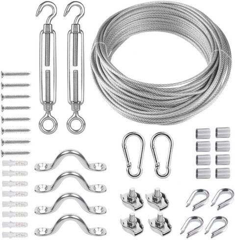 TooTaci Strings Lights Hanging Kit,1/8 Stainless Steel Coated Cable Wire 20M & M5 Turnbuckle Hook and Eye,1/8 Turnbuckle Wire Tensioner Kit with 1/8 Wire Rope for Outdoor Hanging,Garden Wire in Saudi Arabia