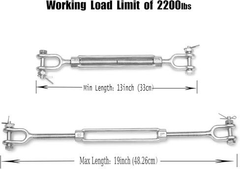 Turnbuckle Hook, 2Pack 1/2 Inch M12 Hot Dipped Galvanized Steel Jaw and Jaw Turnbuckle, 2200 lbs Working Load Limit Heavy Duty Turnbuckle for Tractor Sun Shades Cables Tent Outdoor String Lights in Kuwait