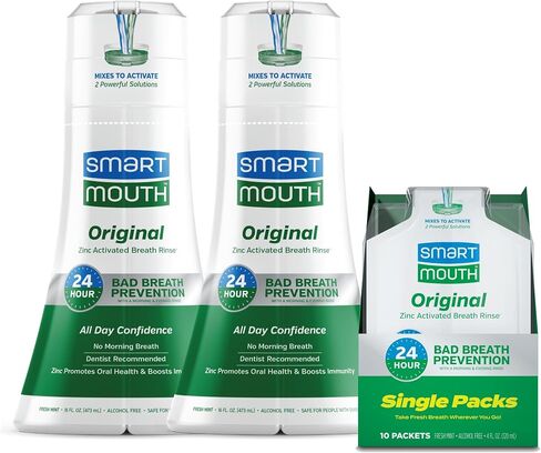 غسول الفم المنعش الأصلي المنشط لمدة 24 ساعة من SmartMouth، عبوتين وعبوة سفر فردية، نعناع منعش in Kuwait