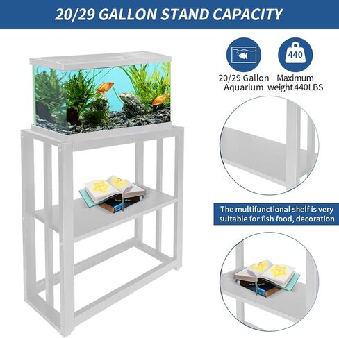 Fish Tank Stand 20 Gallon, Double Layer Metal Aquarium Stand with Storage, 24.8" x 9.45" x 29.5" Breeder Reptile Tank Stand （White） in Kuwait