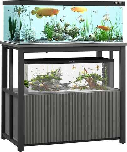 BEWISHOME 20-29 جالون حوض للأسماك حامل إطار معدني حوض السمك مع خزانة لتخزين الملحقات، مناسب للسلاحف والزواحف وخزان مرابي الحيوانات، سعة 960 رطل رمادي KYG02H in Kuwait