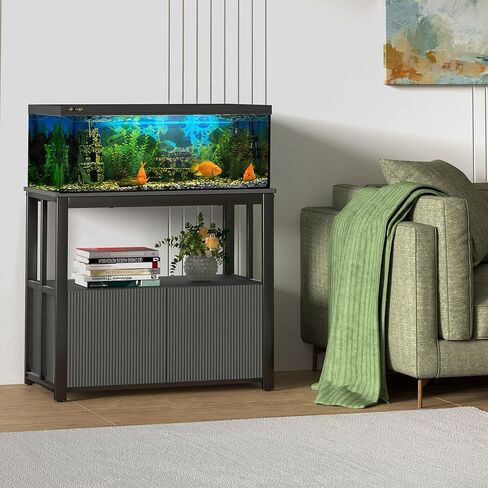 BEWISHOME 20-29 جالون حوض للأسماك حامل إطار معدني حوض السمك مع خزانة لتخزين الملحقات، مناسب للسلاحف والزواحف وخزان مرابي الحيوانات، سعة 960 رطل رمادي KYG02H in Kuwait