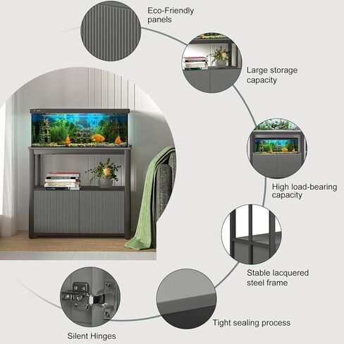 BEWISHOME 20-29 جالون حوض للأسماك حامل إطار معدني حوض السمك مع خزانة لتخزين الملحقات، مناسب للسلاحف والزواحف وخزان مرابي الحيوانات، سعة 960 رطل رمادي KYG02H in Kuwait