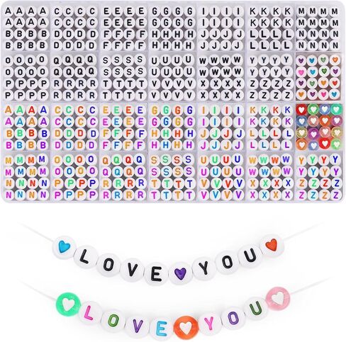 Blingfun 1850PCS Letter Beads for Bracelets，Doubles Colorful A-Z Letter Beads,，28 Styles Alphabet Beads for Bracelets Making,Heart Beads for Friendship Bracelet kit (Colors/Candy) in Saudi Arabia