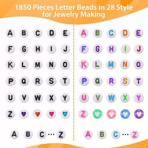 Blingfun 1850PCS Letter Beads for Bracelets，Doubles Colorful A-Z Letter Beads,，28 Styles Alphabet Beads for Bracelets Making,Heart Beads for Friendship Bracelet kit (Colors/Candy) in Saudi Arabia